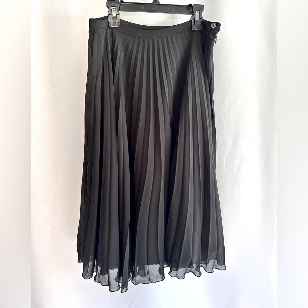 Sandro Black Pleated Midi Skirt